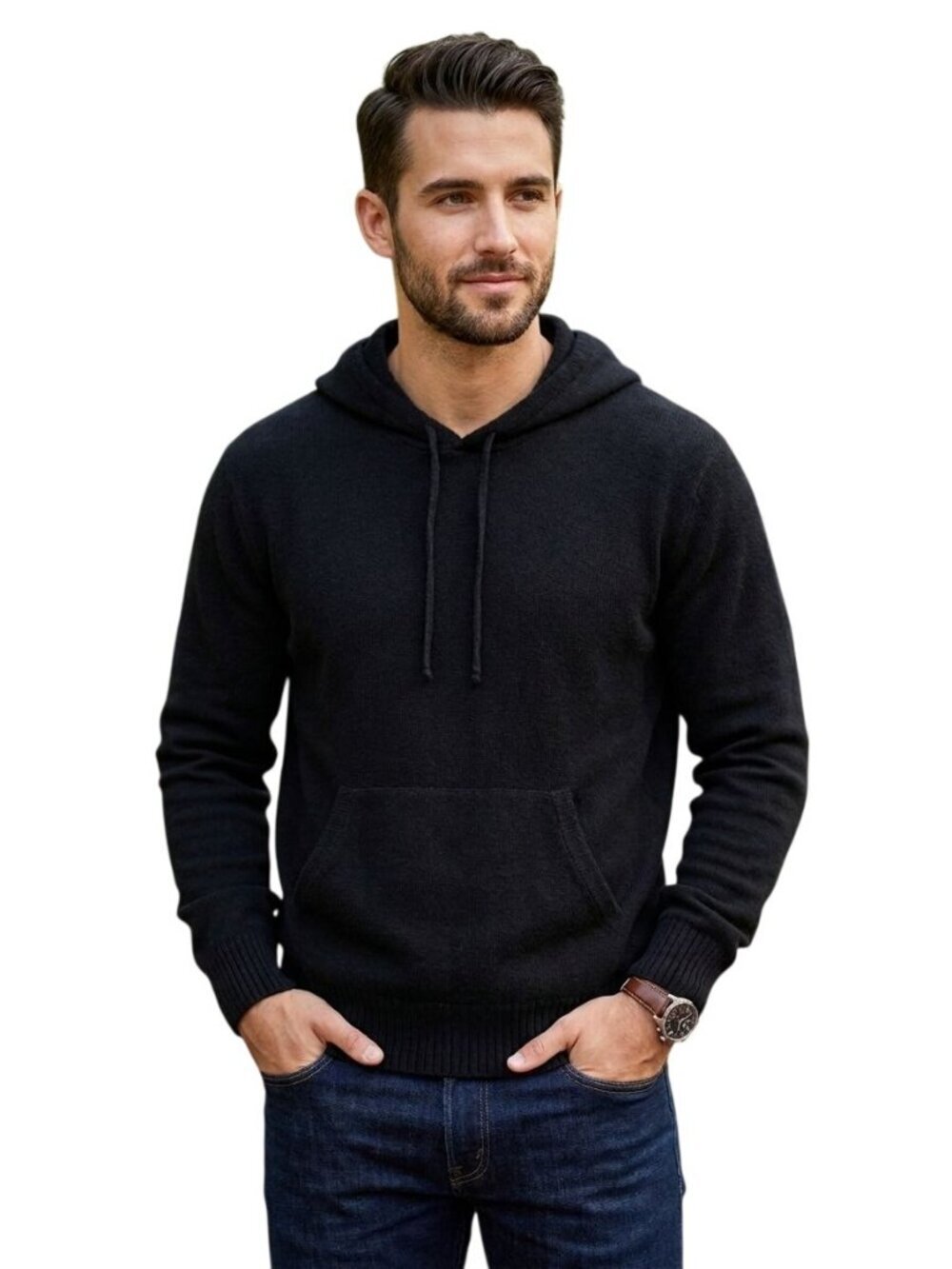 Polo Ralph Lauren Vintage Black Cashmere Hoodie Sweater Kangaroo Pocket Size L